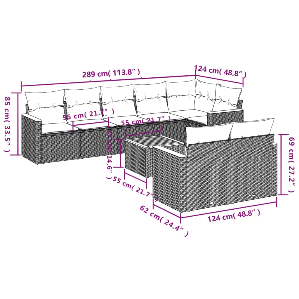 9-delige Loungeset met kussens poly rattan zwart is nu te koop bij PeponiXL, paradijselijk wonen!