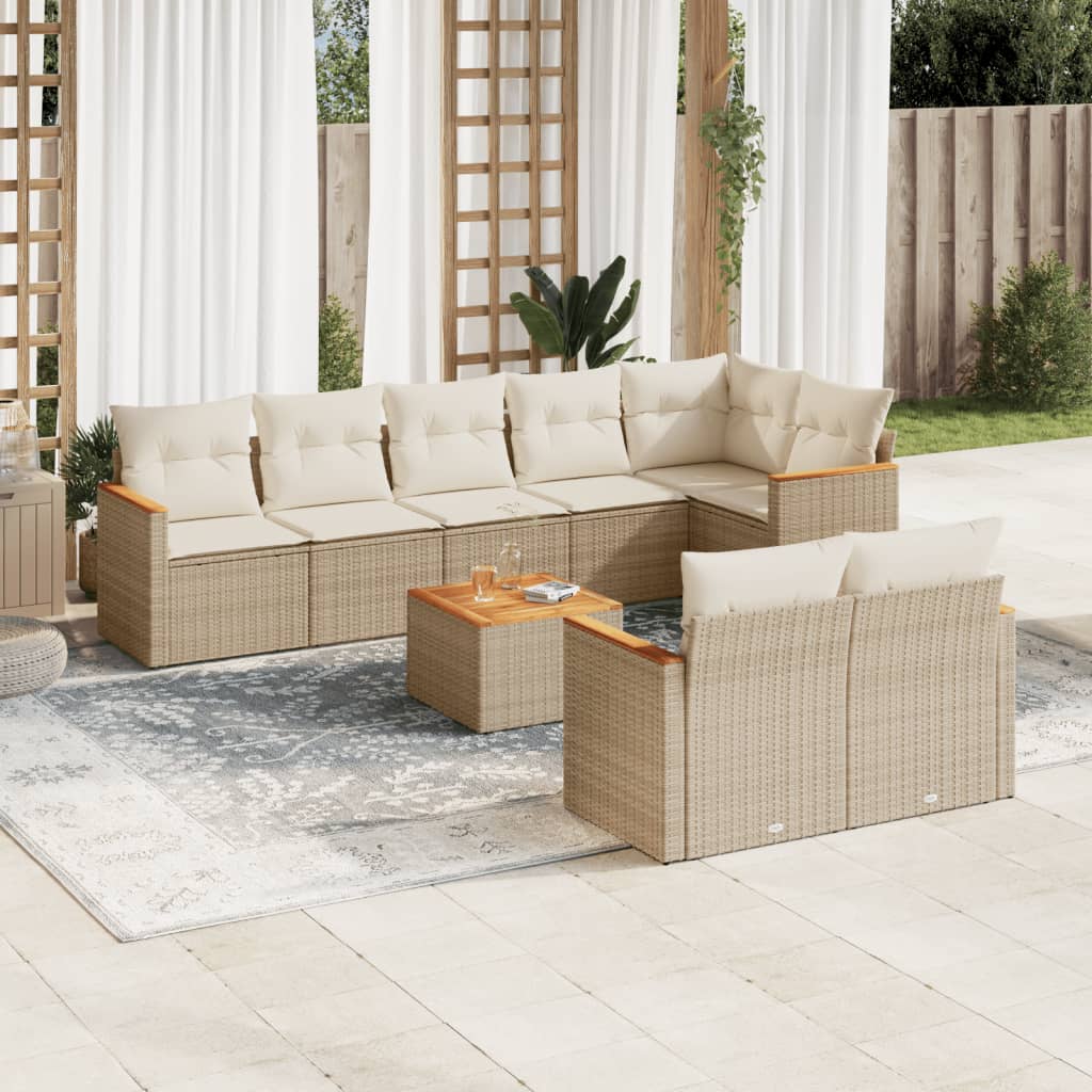 9-delige Loungeset met kussens poly rattan beige is nu te koop bij PeponiXL, paradijselijk wonen!