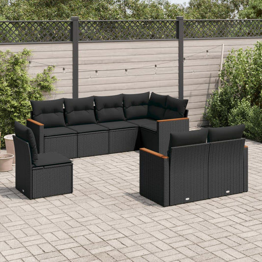 8-delige Loungeset met kussens poly rattan zwart is nu te koop bij PeponiXL, paradijselijk wonen!