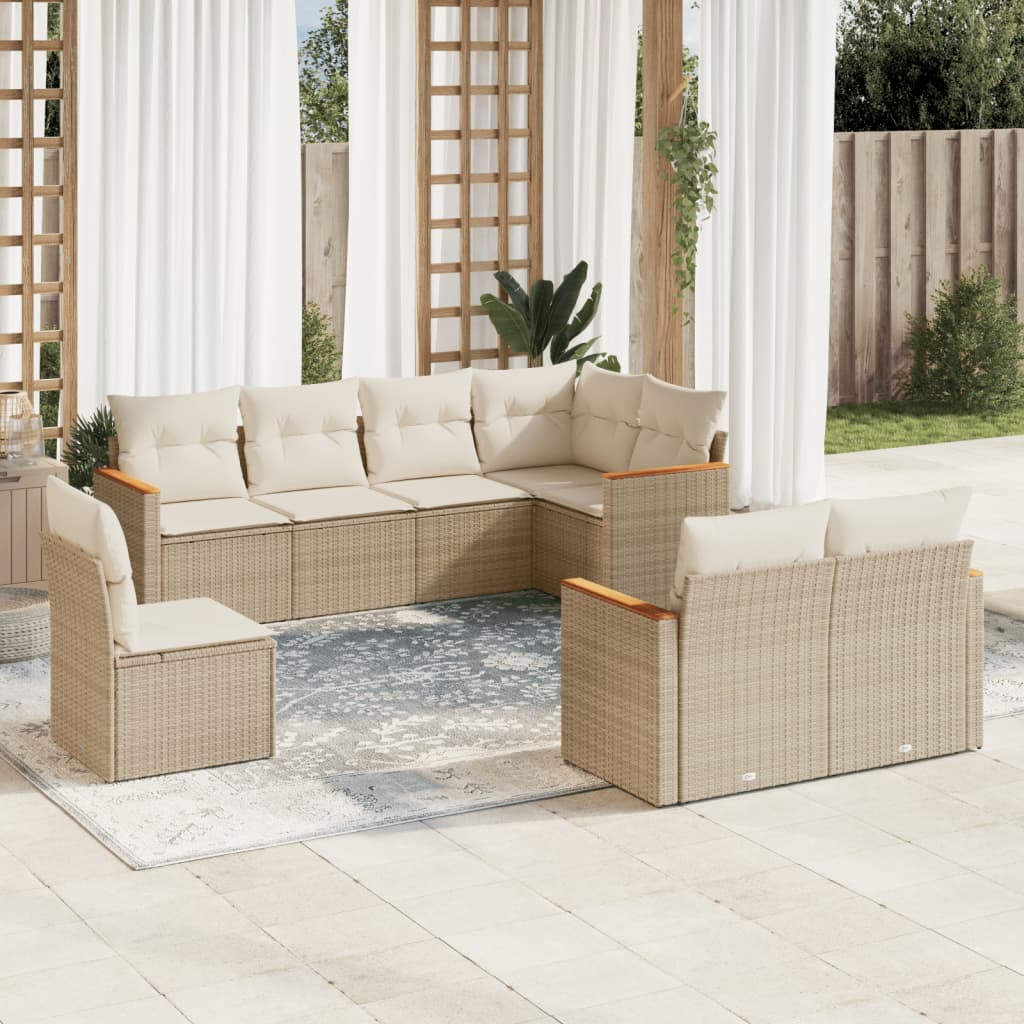8-delige Loungeset met kussens poly rattan beige is nu te koop bij PeponiXL, paradijselijk wonen!