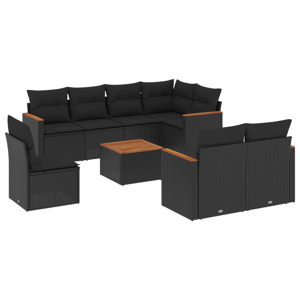 9-delige Loungeset met kussens poly rattan zwart is nu te koop bij PeponiXL, paradijselijk wonen!