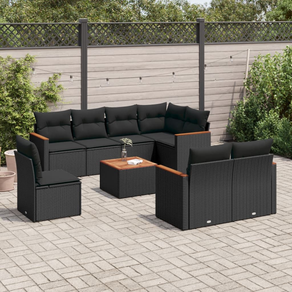 9-delige Loungeset met kussens poly rattan zwart is nu te koop bij PeponiXL, paradijselijk wonen!