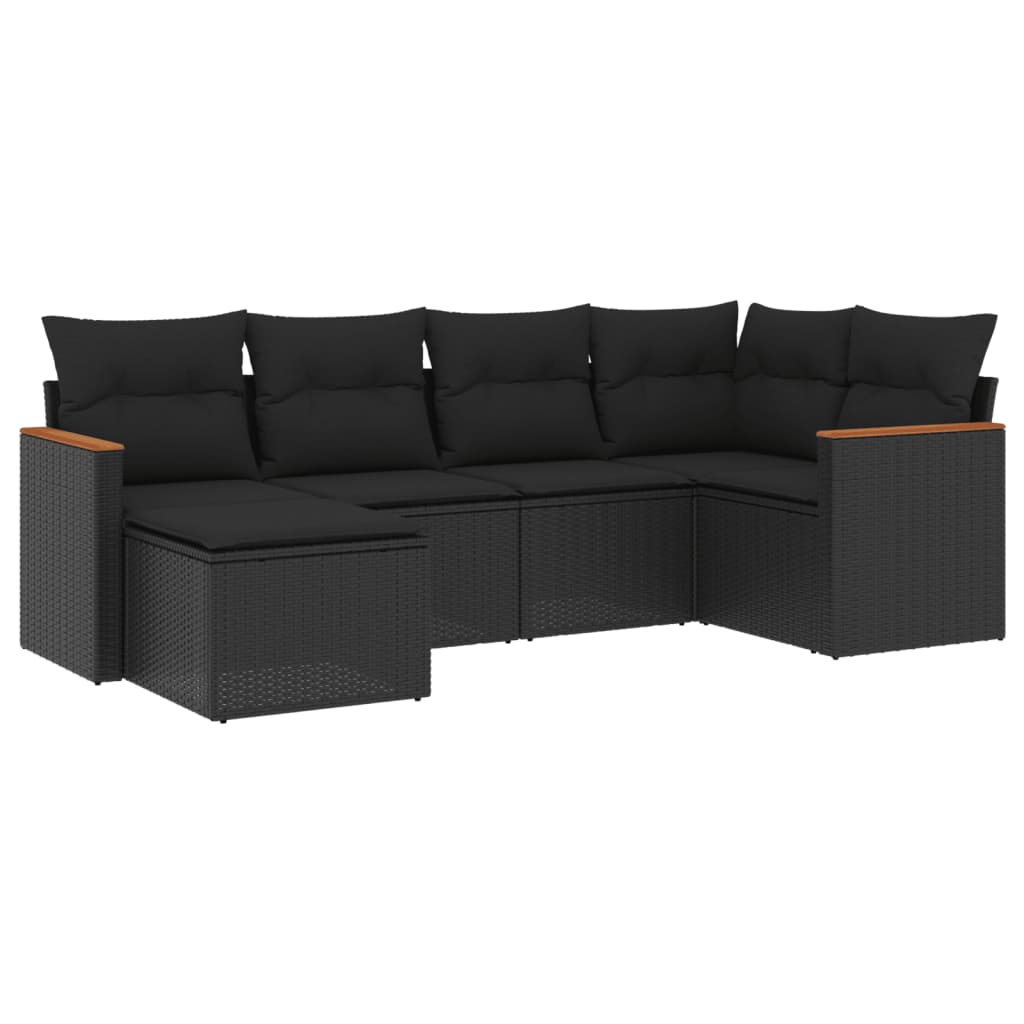 6-delige Loungeset met kussens poly rattan zwart is nu te koop bij PeponiXL, paradijselijk wonen!