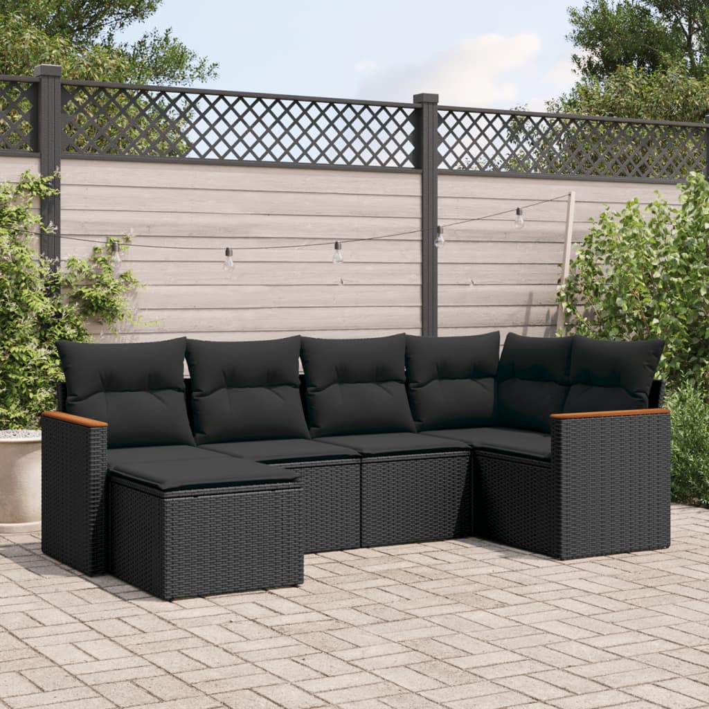 6-delige Loungeset met kussens poly rattan zwart is nu te koop bij PeponiXL, paradijselijk wonen!
