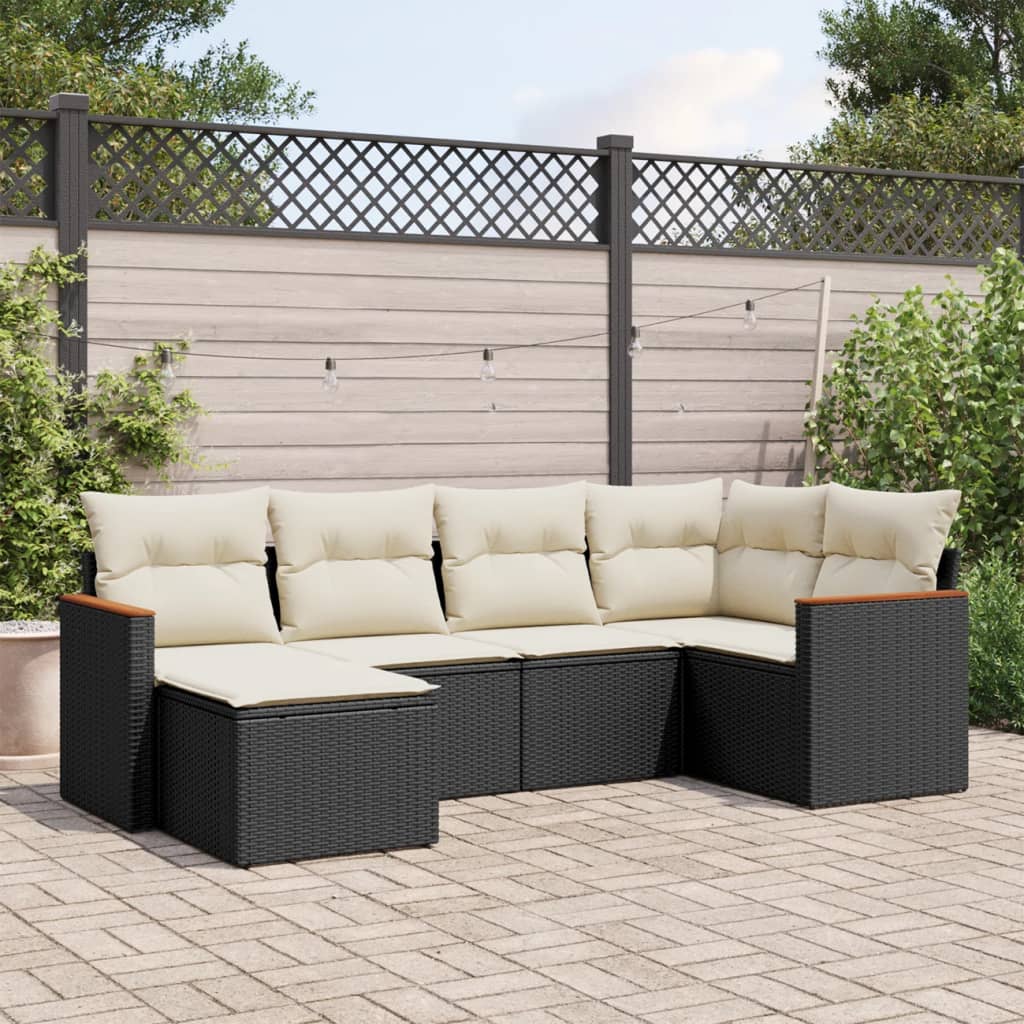 6-delige Loungeset met kussens poly rattan zwart is nu te koop bij PeponiXL, paradijselijk wonen!
