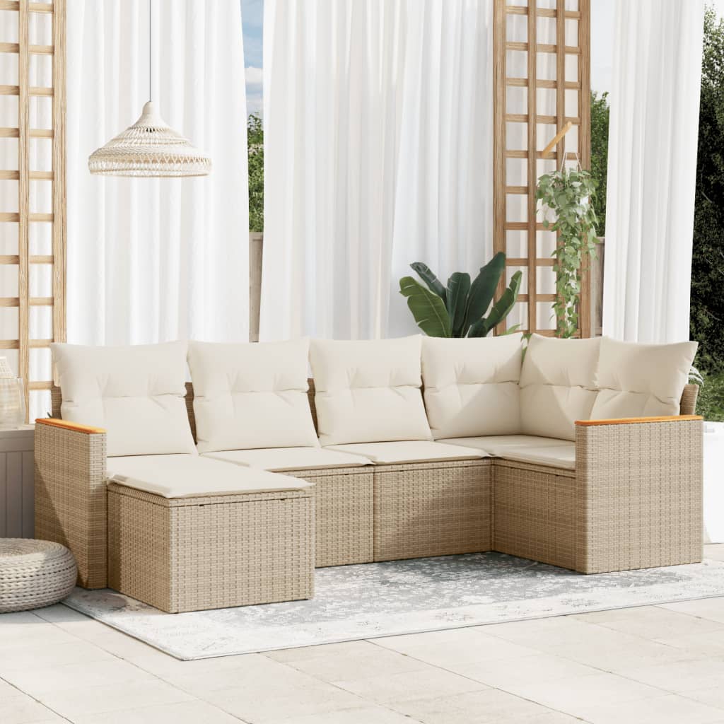 6-delige Loungeset met kussens poly rattan beige is nu te koop bij PeponiXL, paradijselijk wonen!