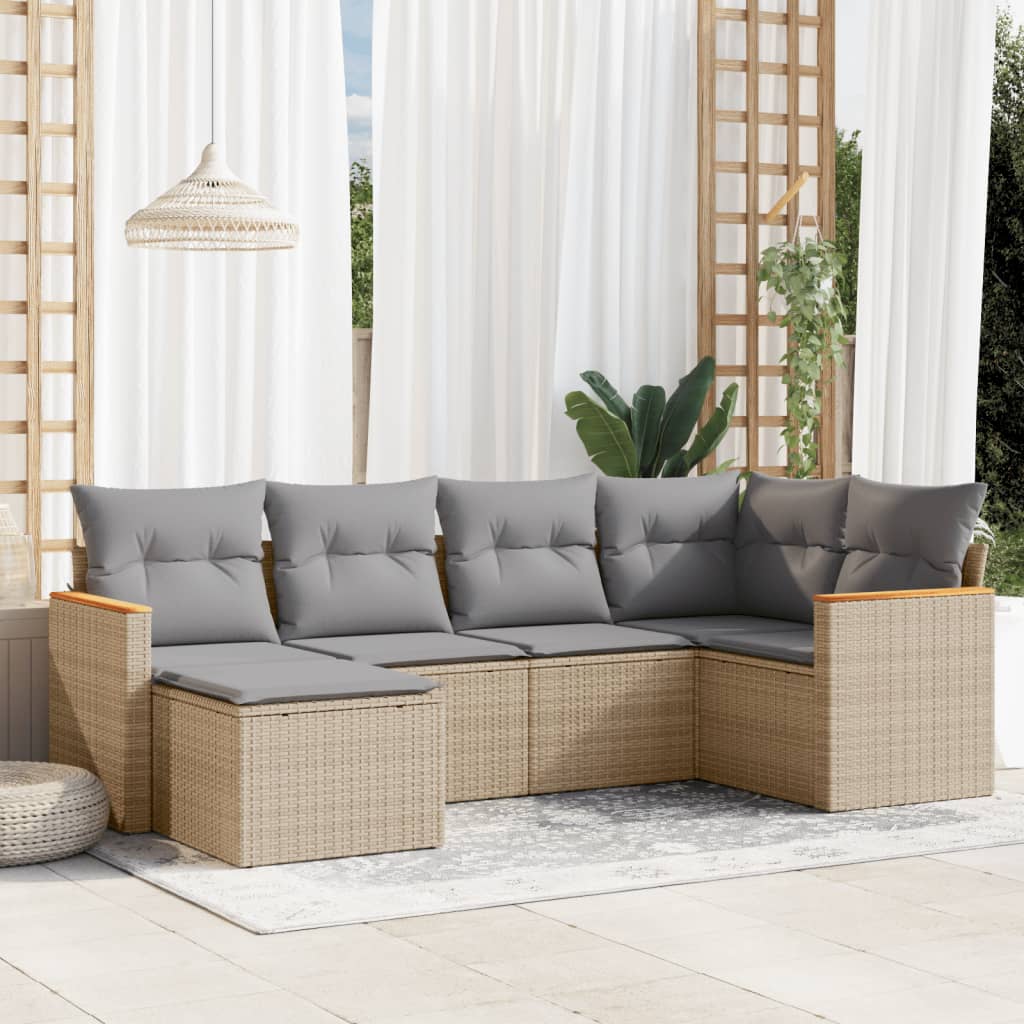 6-delige Loungeset met kussens poly rattan beige is nu te koop bij PeponiXL, paradijselijk wonen!