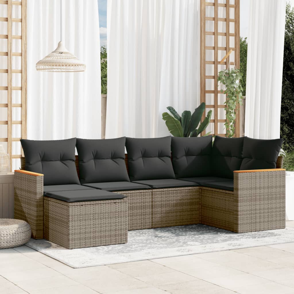 6-delige Loungeset met kussens poly rattan grijs is nu te koop bij PeponiXL, paradijselijk wonen!