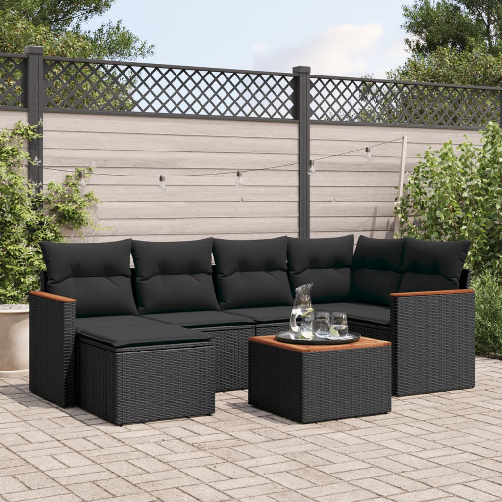 7-delige Loungeset met kussens poly rattan zwart is nu te koop bij PeponiXL, paradijselijk wonen!