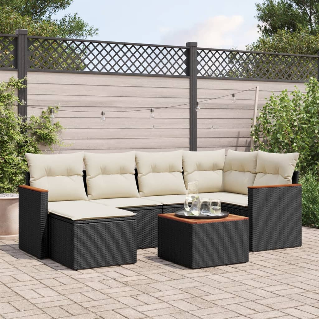7-delige Loungeset met kussens poly rattan zwart is nu te koop bij PeponiXL, paradijselijk wonen!