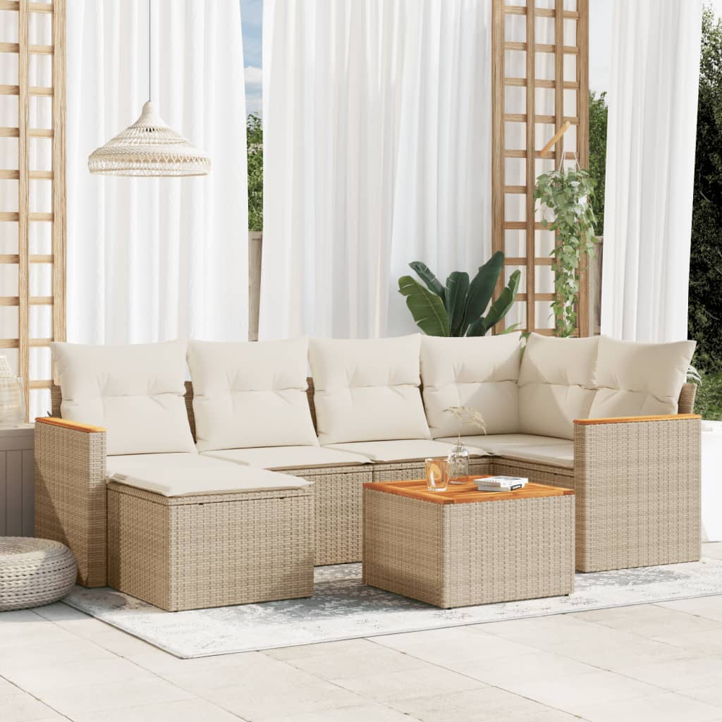 7-delige Loungeset met kussens poly rattan beige is nu te koop bij PeponiXL, paradijselijk wonen!