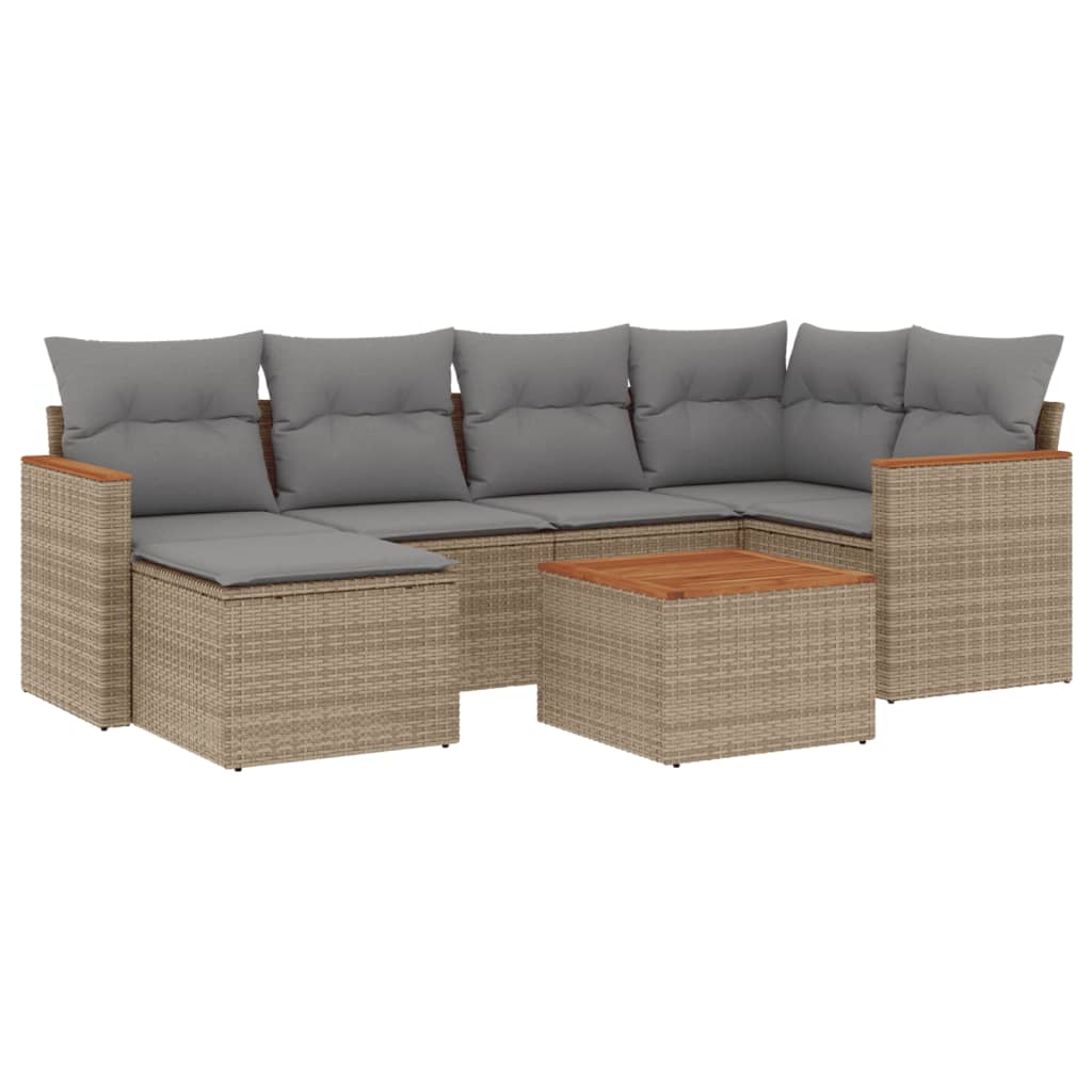 7-delige Loungeset met kussens poly rattan beige is nu te koop bij PeponiXL, paradijselijk wonen!