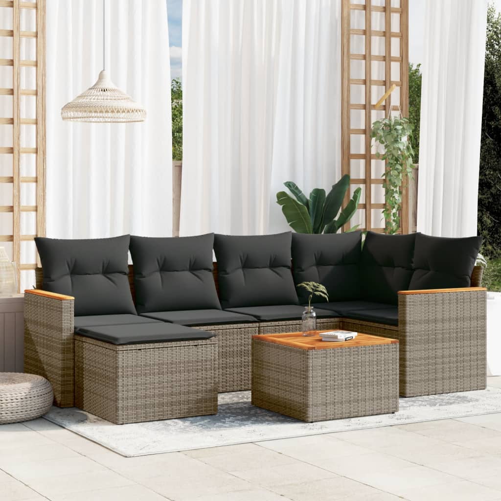 7-delige Loungeset met kussens poly rattan grijs is nu te koop bij PeponiXL, paradijselijk wonen!