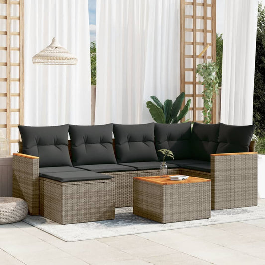 7-delige Loungeset met kussens poly rattan grijs is nu te koop bij PeponiXL, paradijselijk wonen!