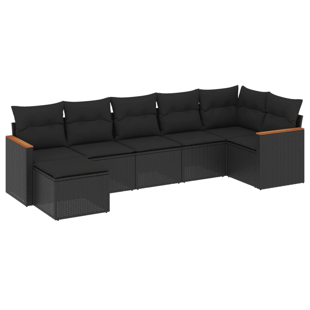 7-delige Loungeset met kussens poly rattan zwart is nu te koop bij PeponiXL, paradijselijk wonen!