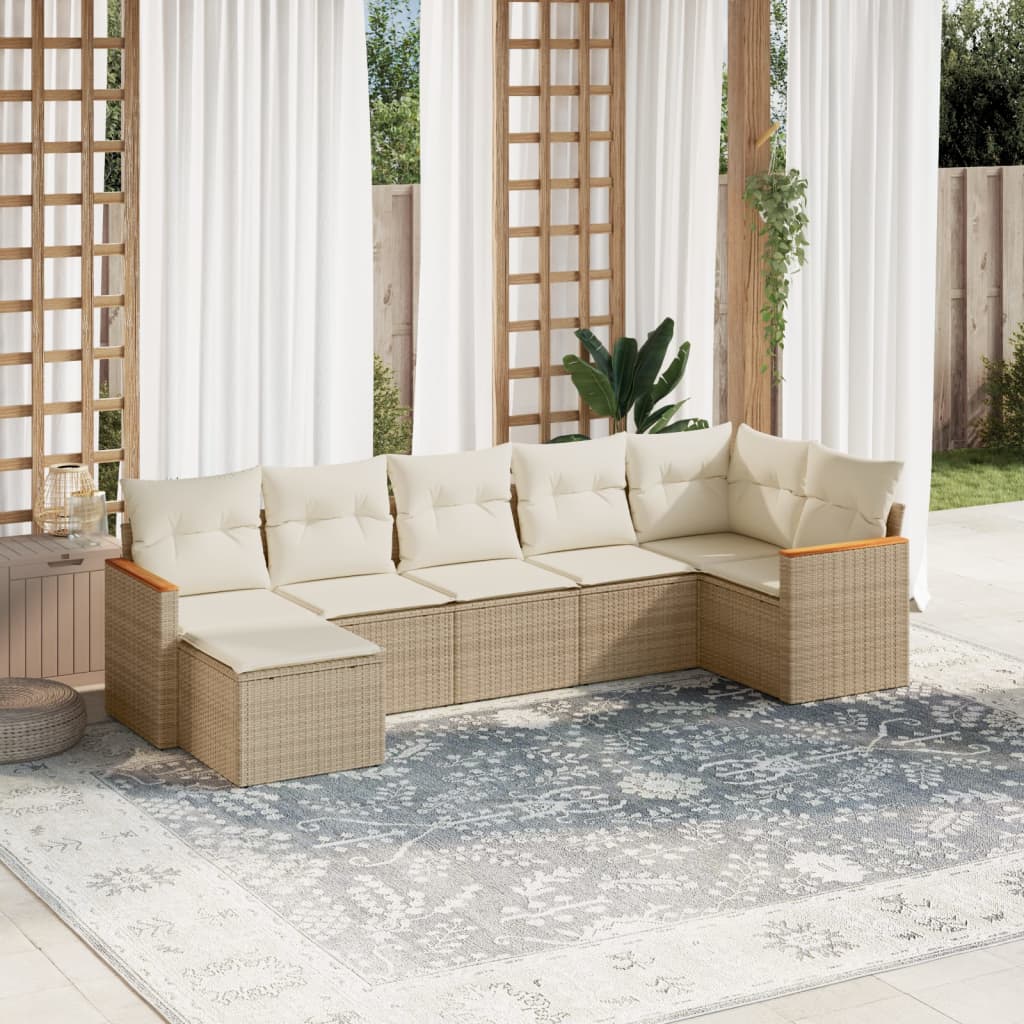 7-delige Loungeset met kussens poly rattan beige is nu te koop bij PeponiXL, paradijselijk wonen!