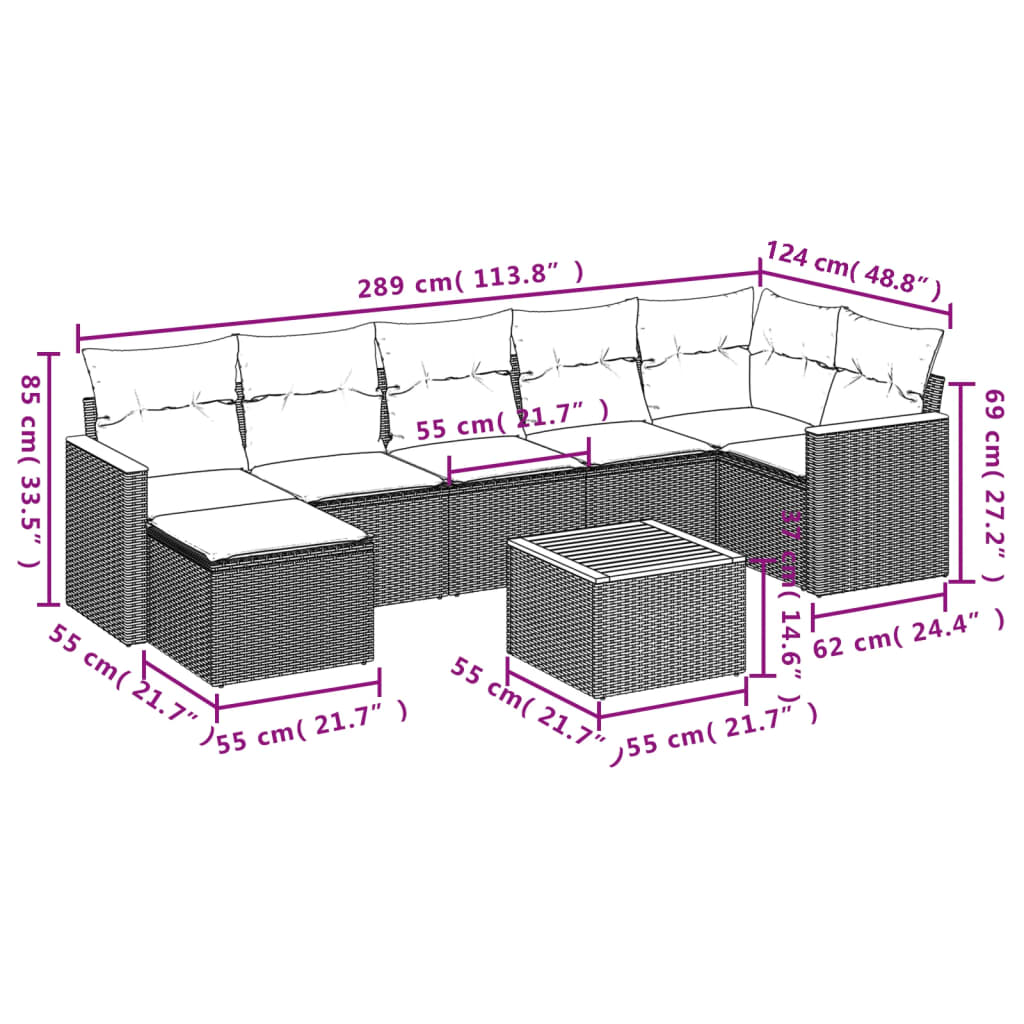 8-delige Loungeset met kussens poly rattan zwart is nu te koop bij PeponiXL, paradijselijk wonen!