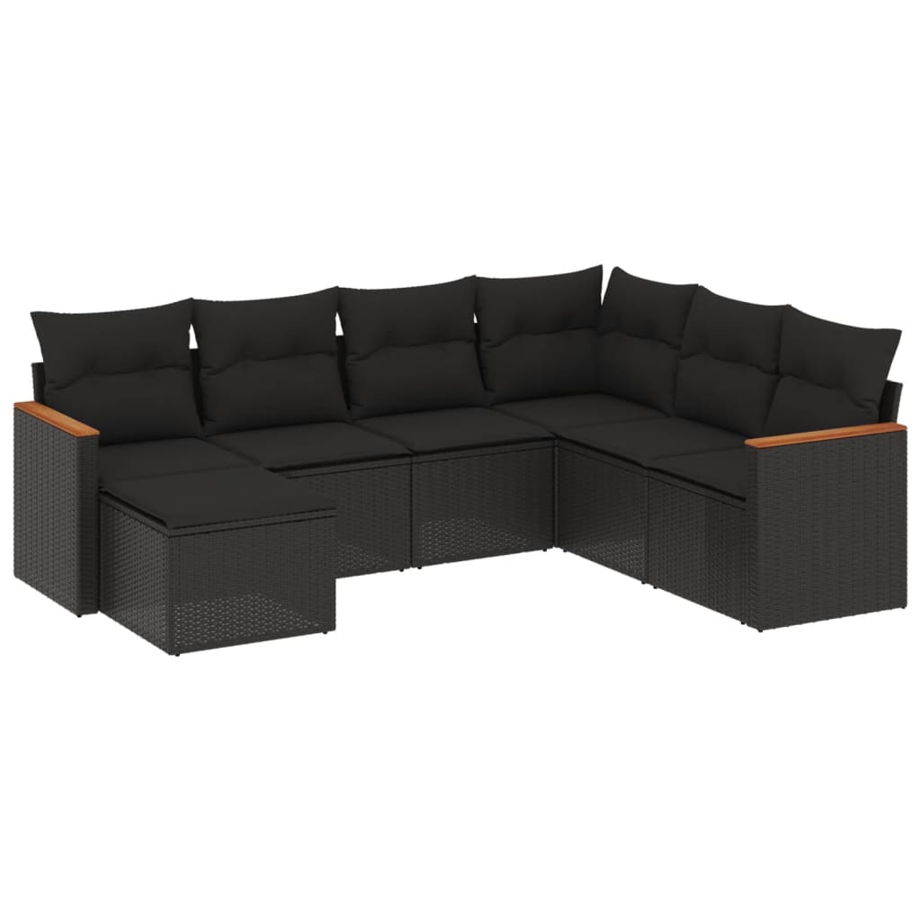7-delige Loungeset met kussens poly rattan zwart is nu te koop bij PeponiXL, paradijselijk wonen!
