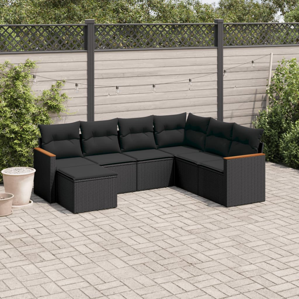 7-delige Loungeset met kussens poly rattan zwart is nu te koop bij PeponiXL, paradijselijk wonen!