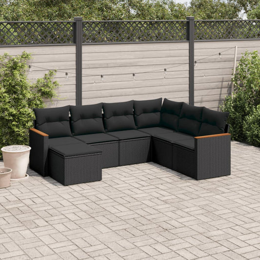 7-delige Loungeset met kussens poly rattan zwart is nu te koop bij PeponiXL, paradijselijk wonen!