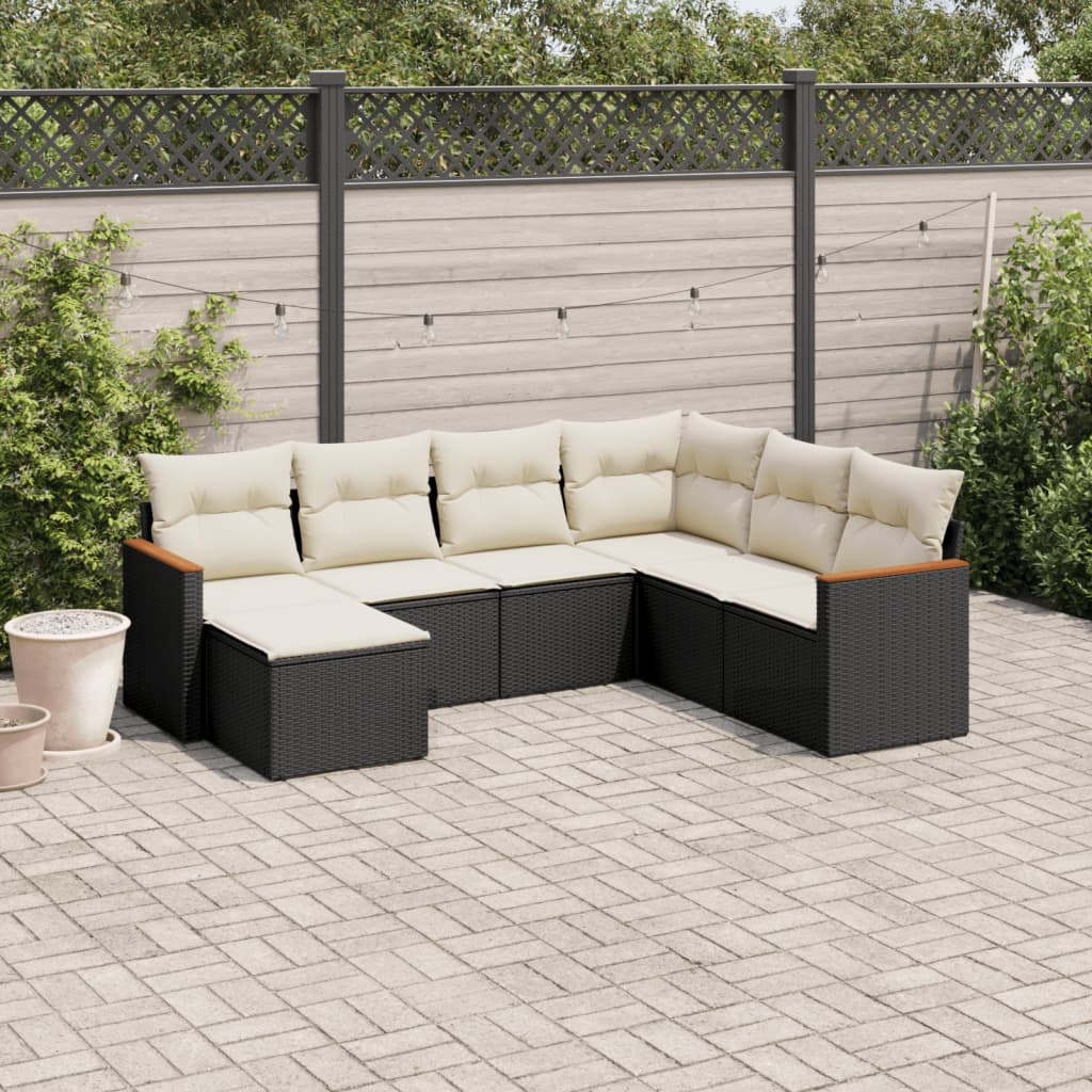 7-delige Loungeset met kussens poly rattan zwart is nu te koop bij PeponiXL, paradijselijk wonen!