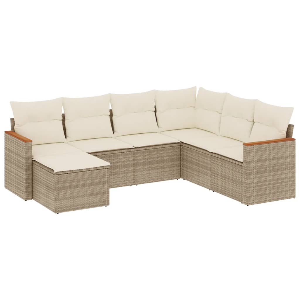7-delige Loungeset met kussens poly rattan beige is nu te koop bij PeponiXL, paradijselijk wonen!