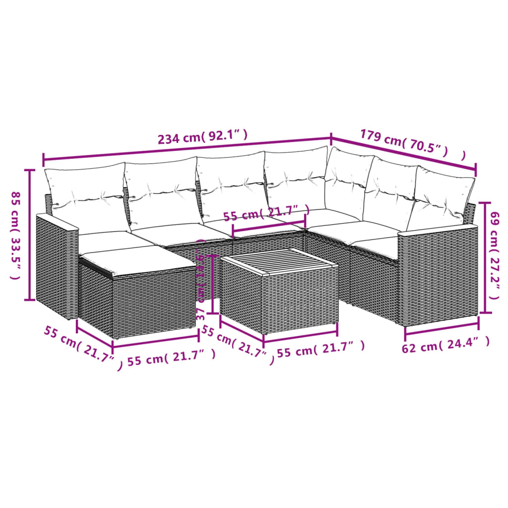 8-delige Loungeset met kussens poly rattan zwart is nu te koop bij PeponiXL, paradijselijk wonen!