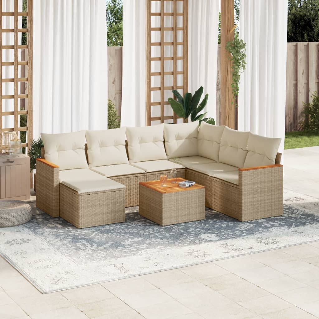 8-delige Loungeset met kussens poly rattan beige is nu te koop bij PeponiXL, paradijselijk wonen!