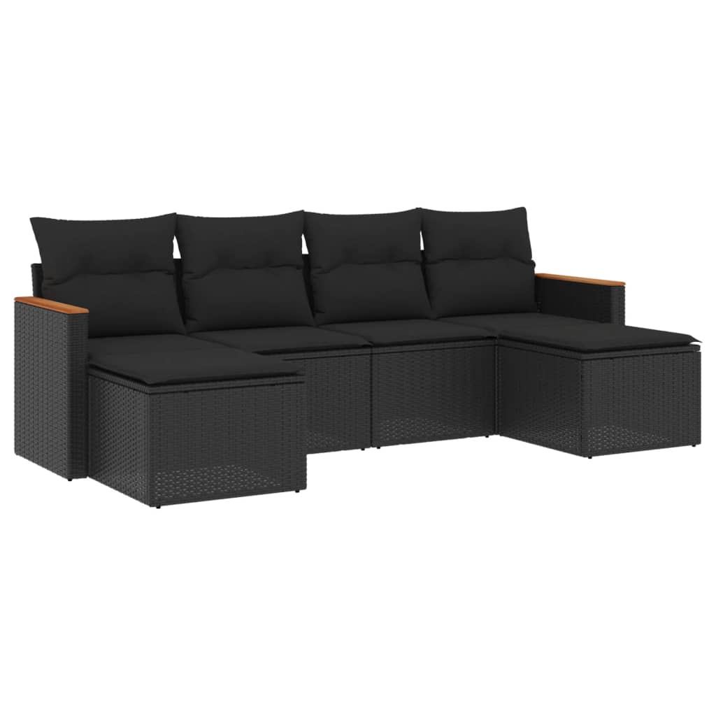 6-delige Loungeset met kussens poly rattan zwart is nu te koop bij PeponiXL, paradijselijk wonen!