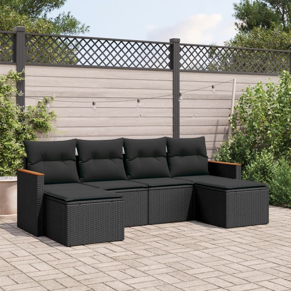 6-delige Loungeset met kussens poly rattan zwart is nu te koop bij PeponiXL, paradijselijk wonen!