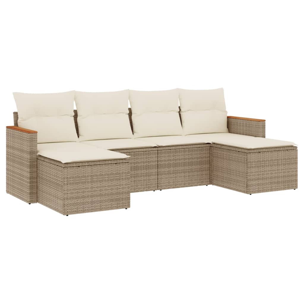 6-delige Loungeset met kussens poly rattan beige is nu te koop bij PeponiXL, paradijselijk wonen!