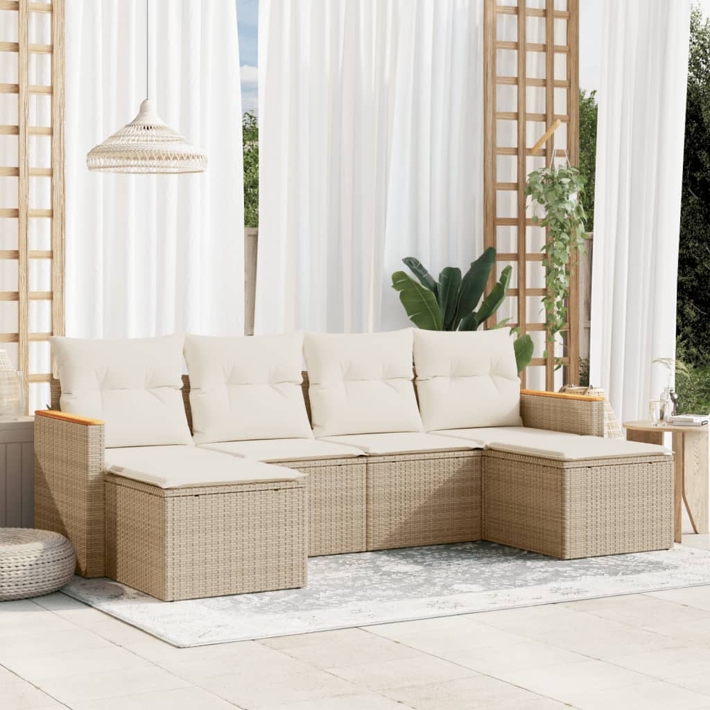 6-delige Loungeset met kussens poly rattan beige is nu te koop bij PeponiXL, paradijselijk wonen!