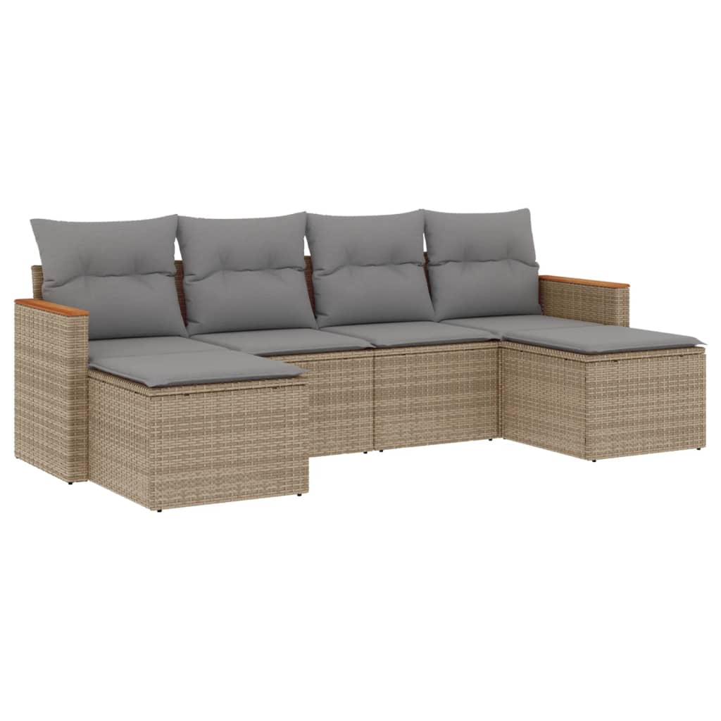 6-delige Loungeset met kussens poly rattan beige is nu te koop bij PeponiXL, paradijselijk wonen!