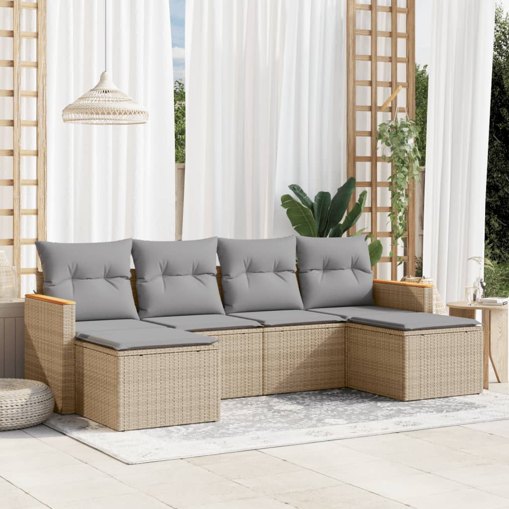 6-delige Loungeset met kussens poly rattan beige is nu te koop bij PeponiXL, paradijselijk wonen!