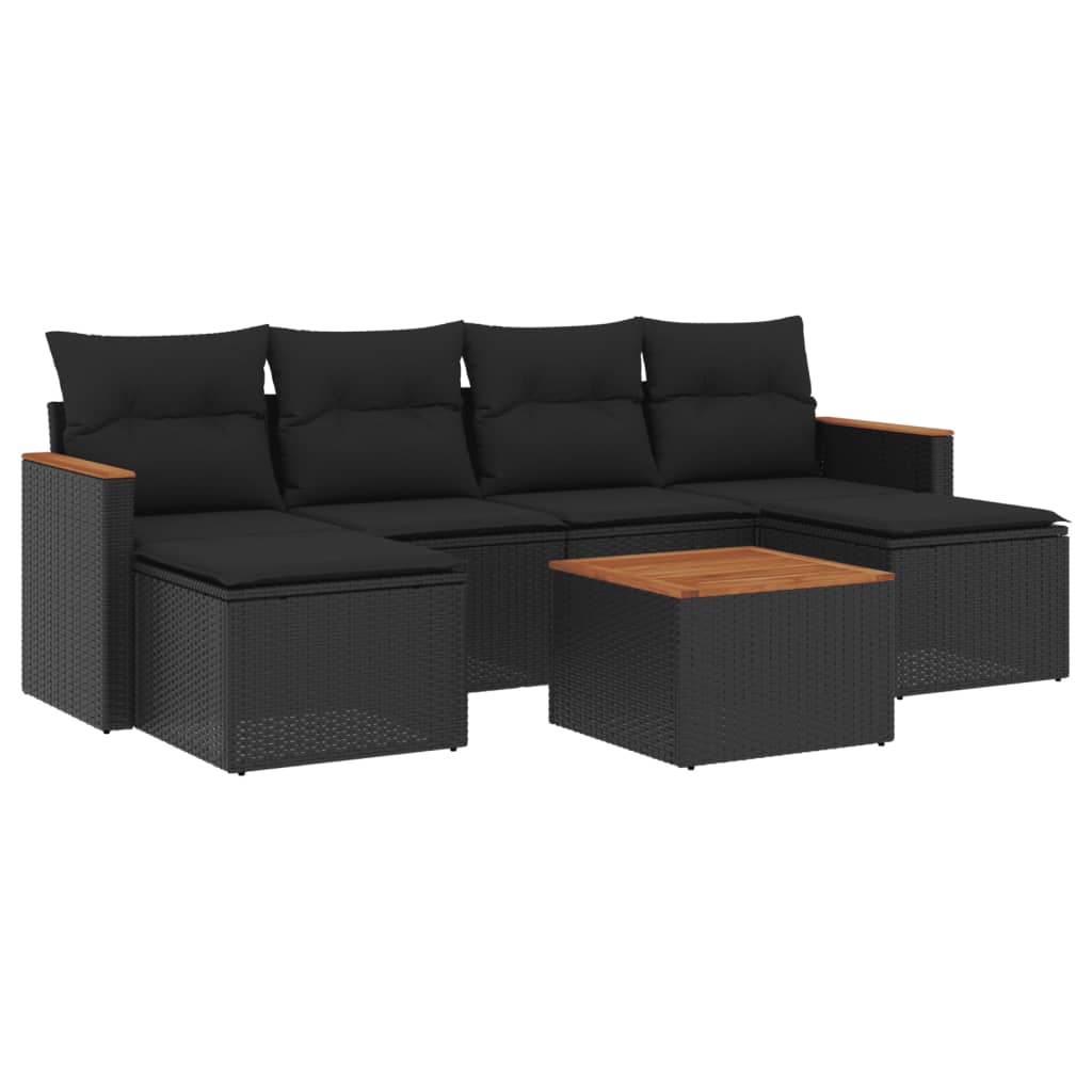 7-delige Loungeset met kussens poly rattan zwart is nu te koop bij PeponiXL, paradijselijk wonen!