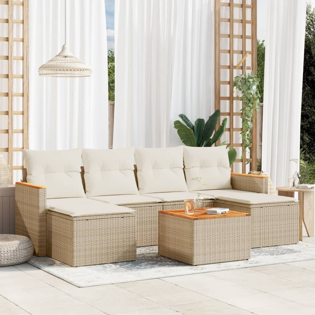 7-delige Loungeset met kussens poly rattan beige is nu te koop bij PeponiXL, paradijselijk wonen!
