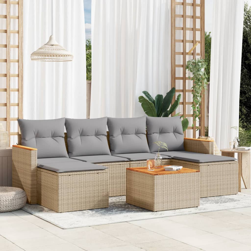 7-delige Loungeset met kussens poly rattan beige is nu te koop bij PeponiXL, paradijselijk wonen!