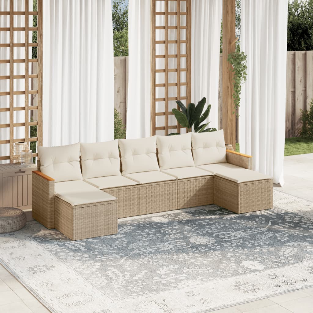 7-delige Loungeset met kussens poly rattan beige is nu te koop bij PeponiXL, paradijselijk wonen!