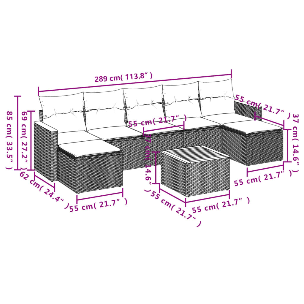 8-delige Loungeset met kussens poly rattan zwart is nu te koop bij PeponiXL, paradijselijk wonen!