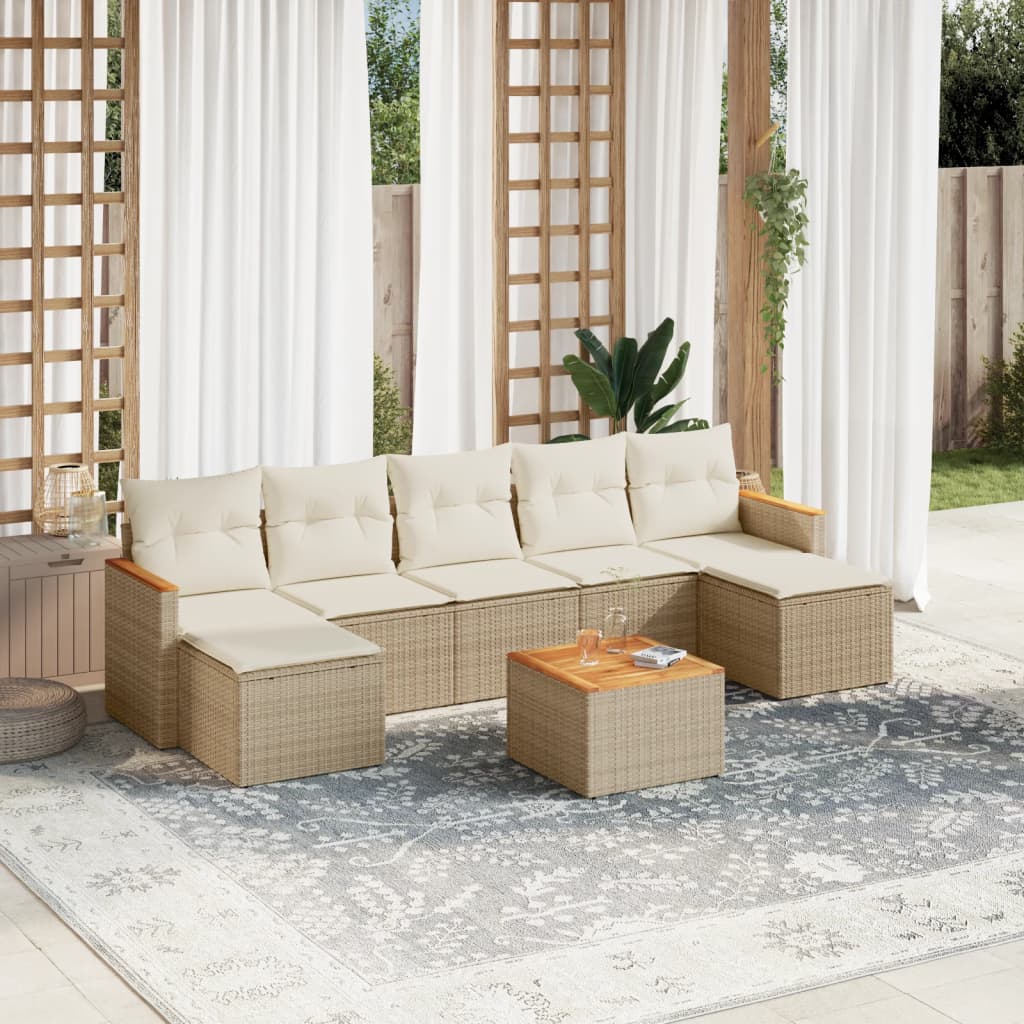 8-delige Loungeset met kussens poly rattan beige is nu te koop bij PeponiXL, paradijselijk wonen!
