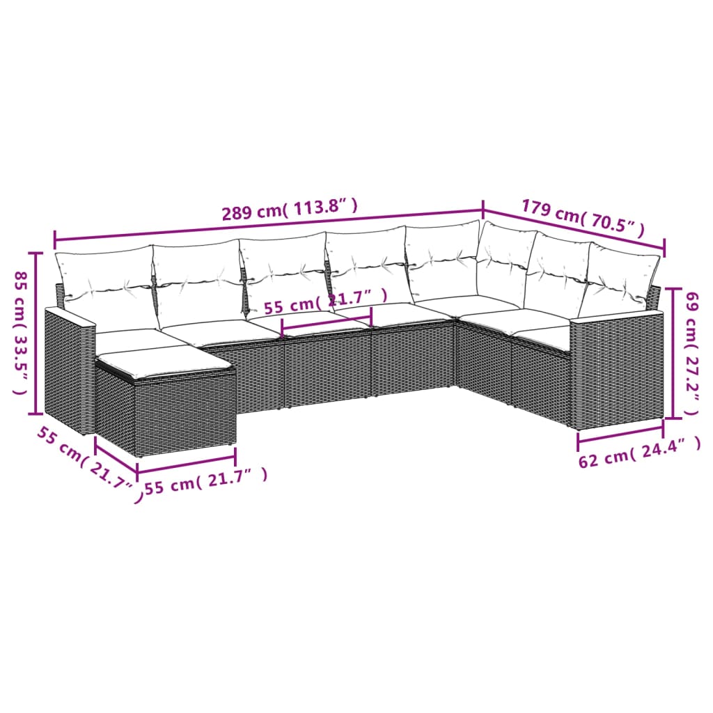 8-delige Loungeset met kussens poly rattan zwart is nu te koop bij PeponiXL, paradijselijk wonen!