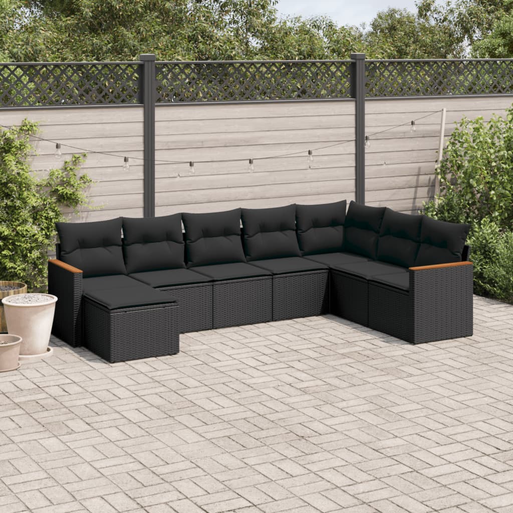 8-delige Loungeset met kussens poly rattan zwart is nu te koop bij PeponiXL, paradijselijk wonen!