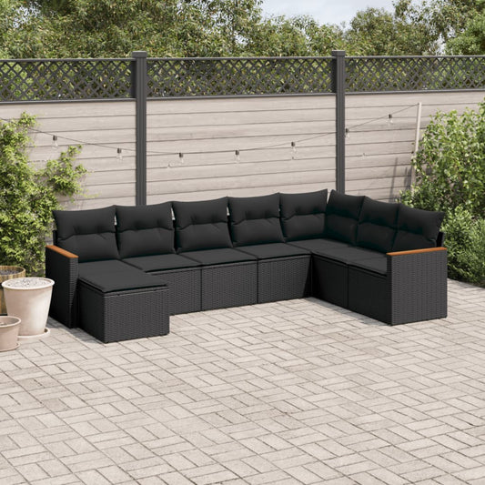 8-delige Loungeset met kussens poly rattan zwart is nu te koop bij PeponiXL, paradijselijk wonen!