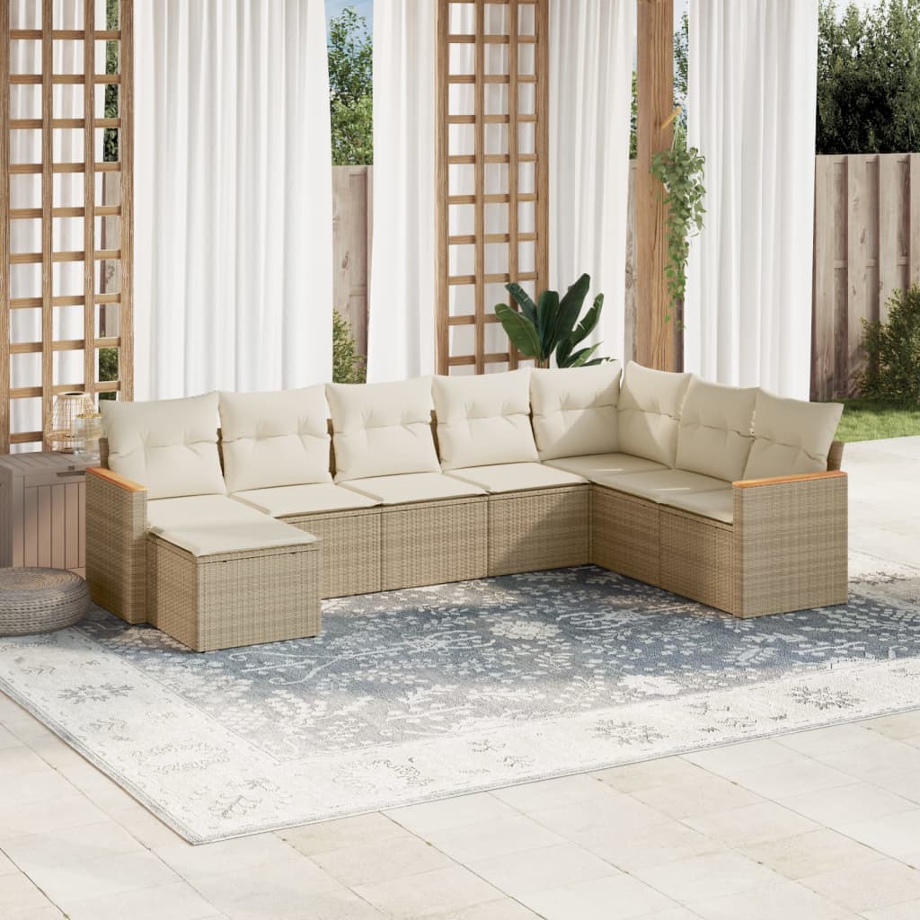 8-delige Loungeset met kussens poly rattan beige is nu te koop bij PeponiXL, paradijselijk wonen!