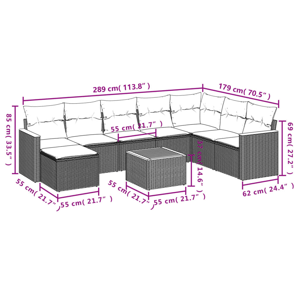 9-delige Loungeset met kussens poly rattan zwart is nu te koop bij PeponiXL, paradijselijk wonen!