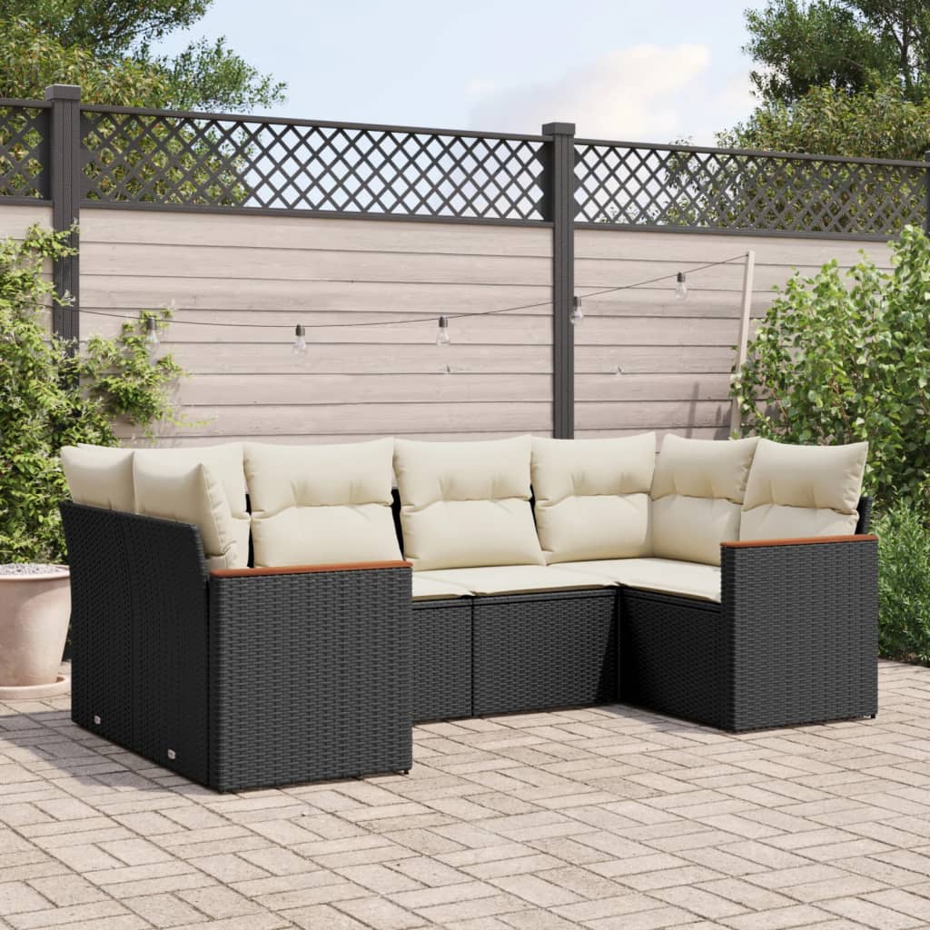 6-delige Loungeset met kussens poly rattan zwart is nu te koop bij PeponiXL, paradijselijk wonen!