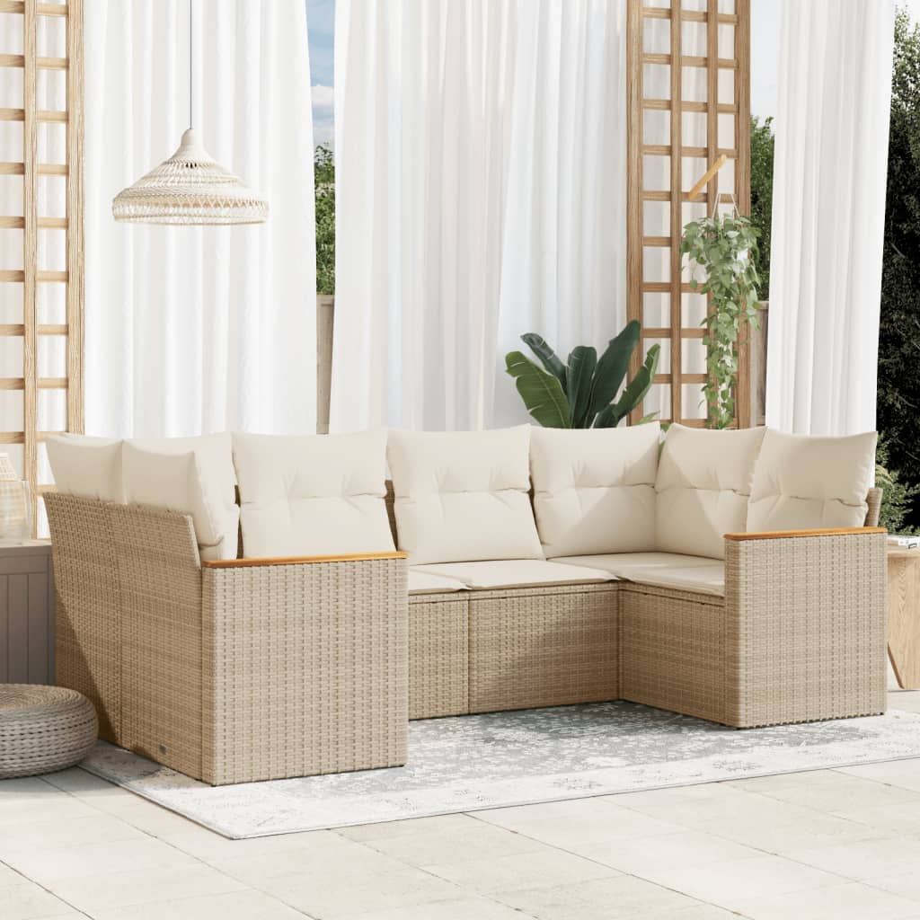 6-delige Loungeset met kussens poly rattan beige is nu te koop bij PeponiXL, paradijselijk wonen!