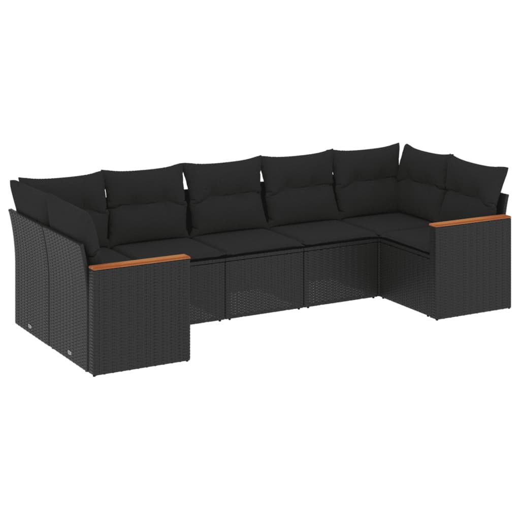 7-delige Loungeset met kussens poly rattan zwart is nu te koop bij PeponiXL, paradijselijk wonen!