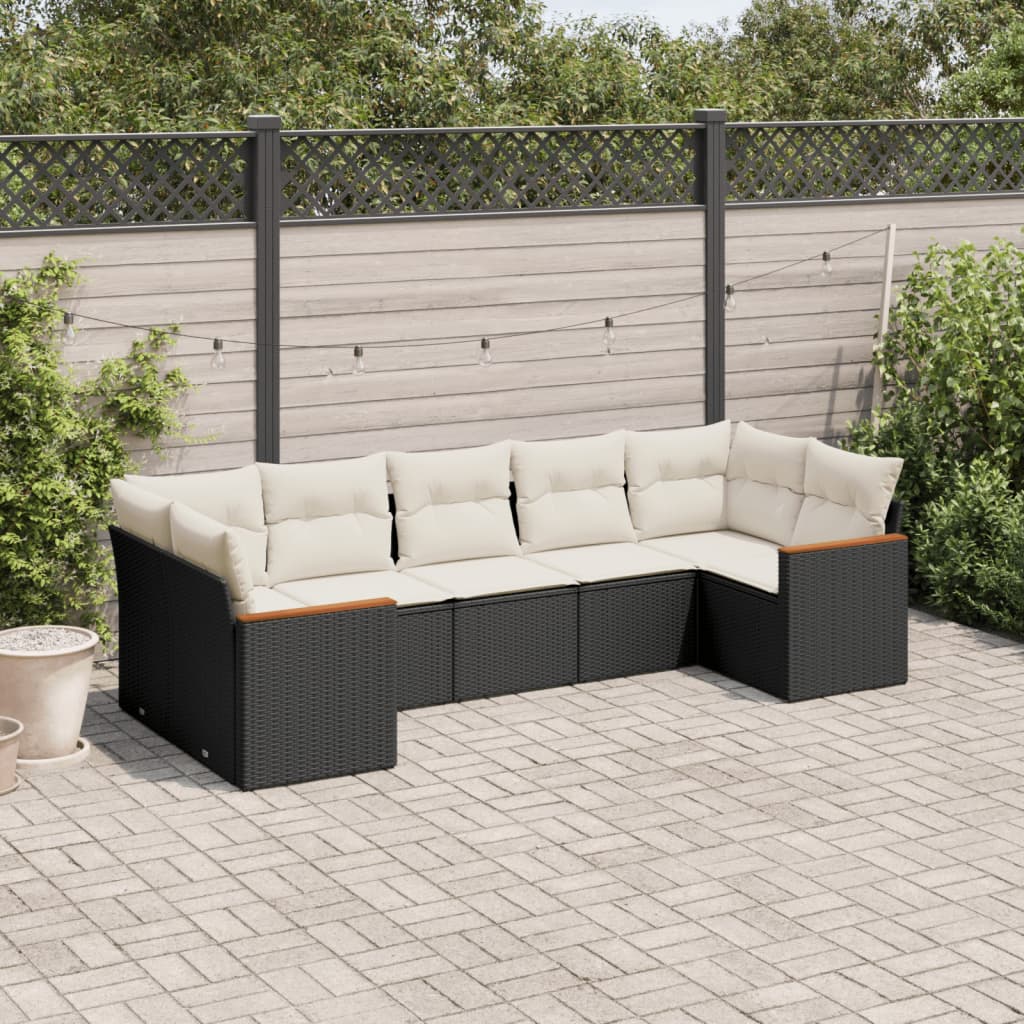 7-delige Loungeset met kussens poly rattan zwart is nu te koop bij PeponiXL, paradijselijk wonen!