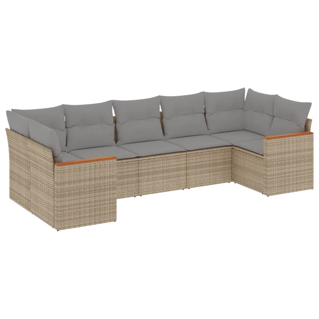 7-delige Loungeset met kussens poly rattan beige is nu te koop bij PeponiXL, paradijselijk wonen!